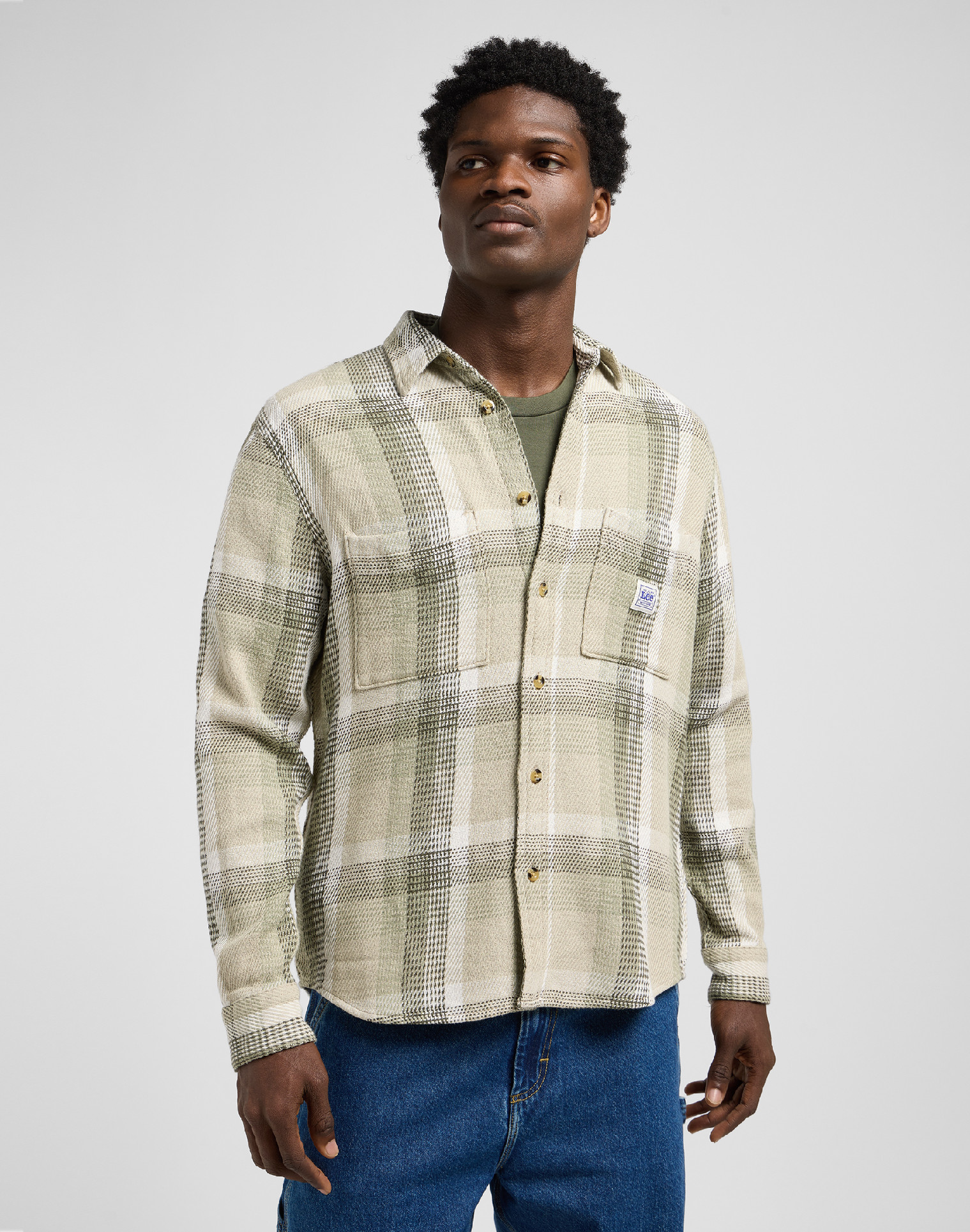 Pánská košile dlouhý rukáv LEE 112371303 WORKWEAR SHIRT 2.0 Oak Moss Plaid Velikost: M