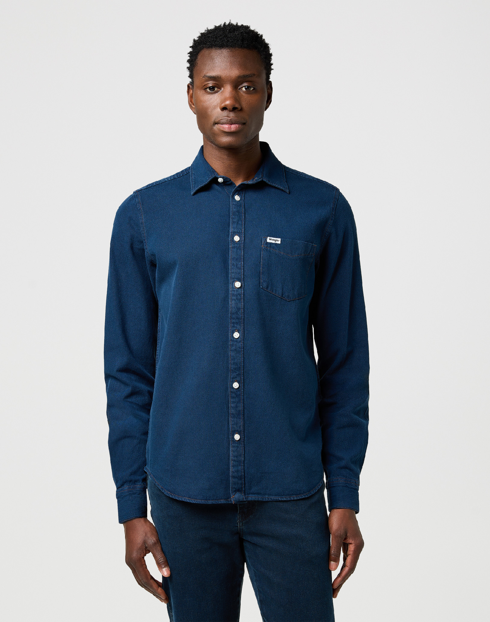 Pánská džínová košile dlouhý rukáv WRANGLER 112371548 1 PKT SHIRT Blue Oxide Velikost: L