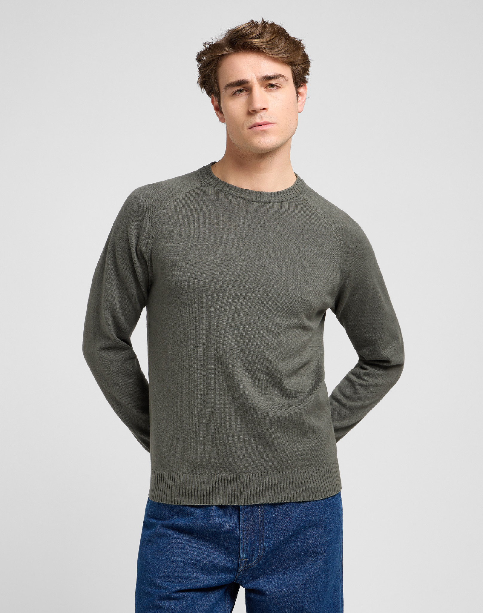 Pánský svetr LEE 112370537 CLEAN RAGLAN SWEATER Olive Gray Velikost: XXL