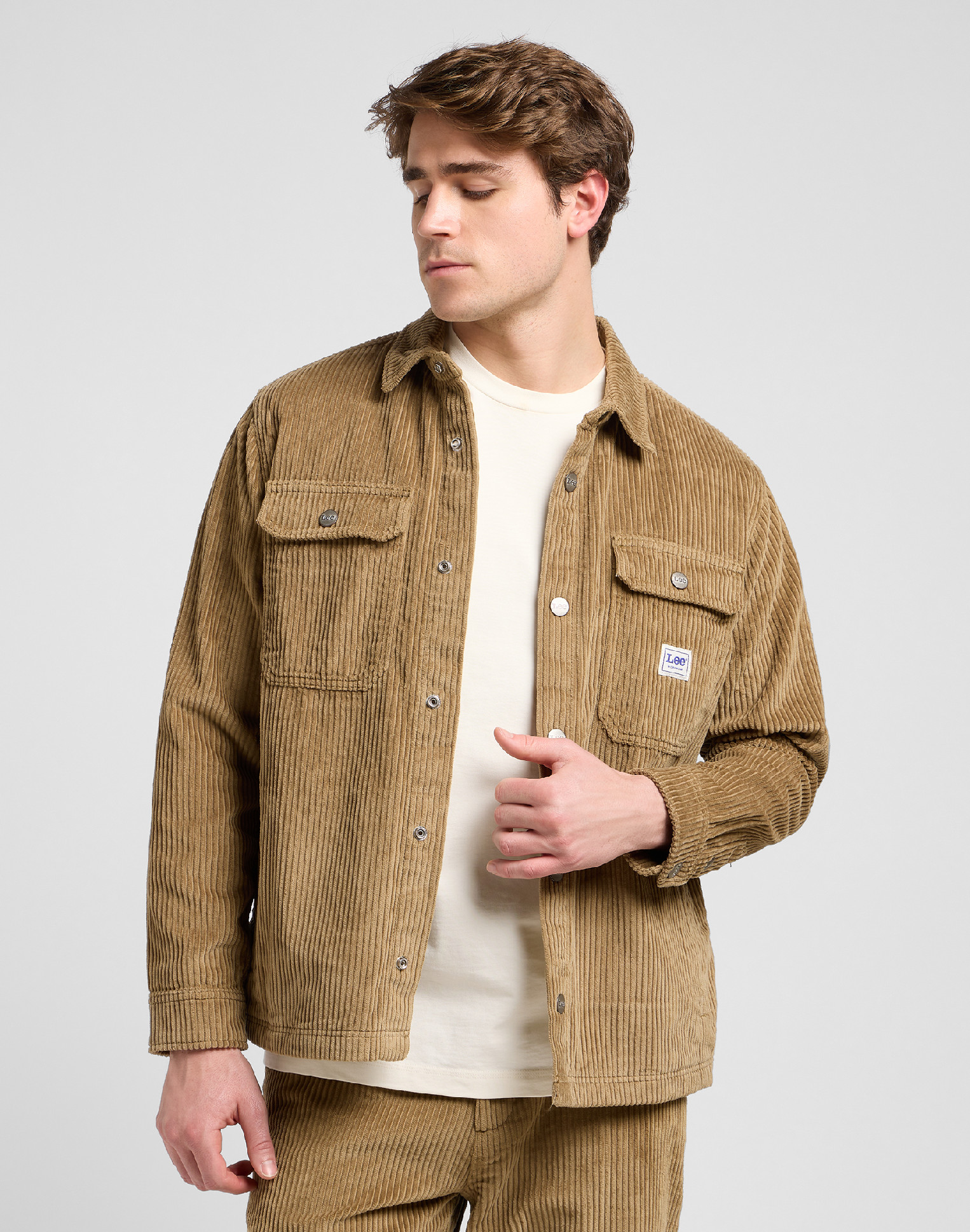 Pánská manšestrová košile LEE 112370471 WORKWEAR OVERSHIRT Dark Khaki Velikost: M