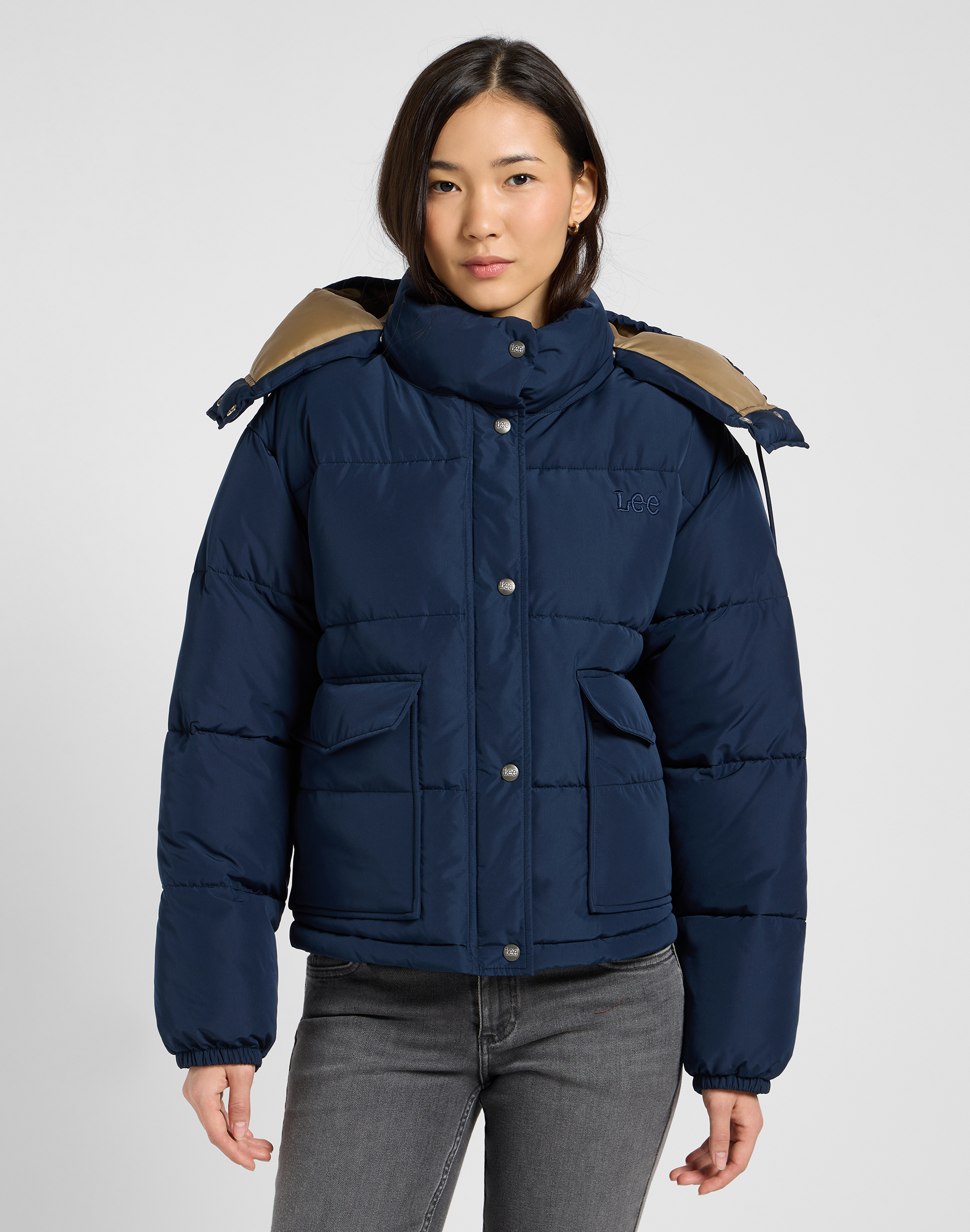 Dámská zimní bunda LEE 112371016 SHORT PUFFER With Hood Rivet Navy Velikost: XS