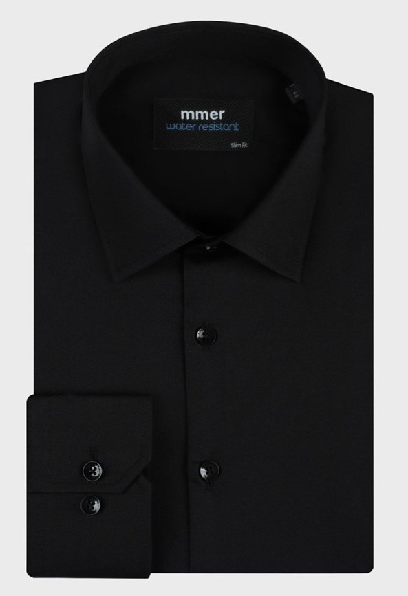 Pánská košile dlouhý rukáv VILLARO by MMER C308DSA Slim Fit černá hladká Velikost: 40
