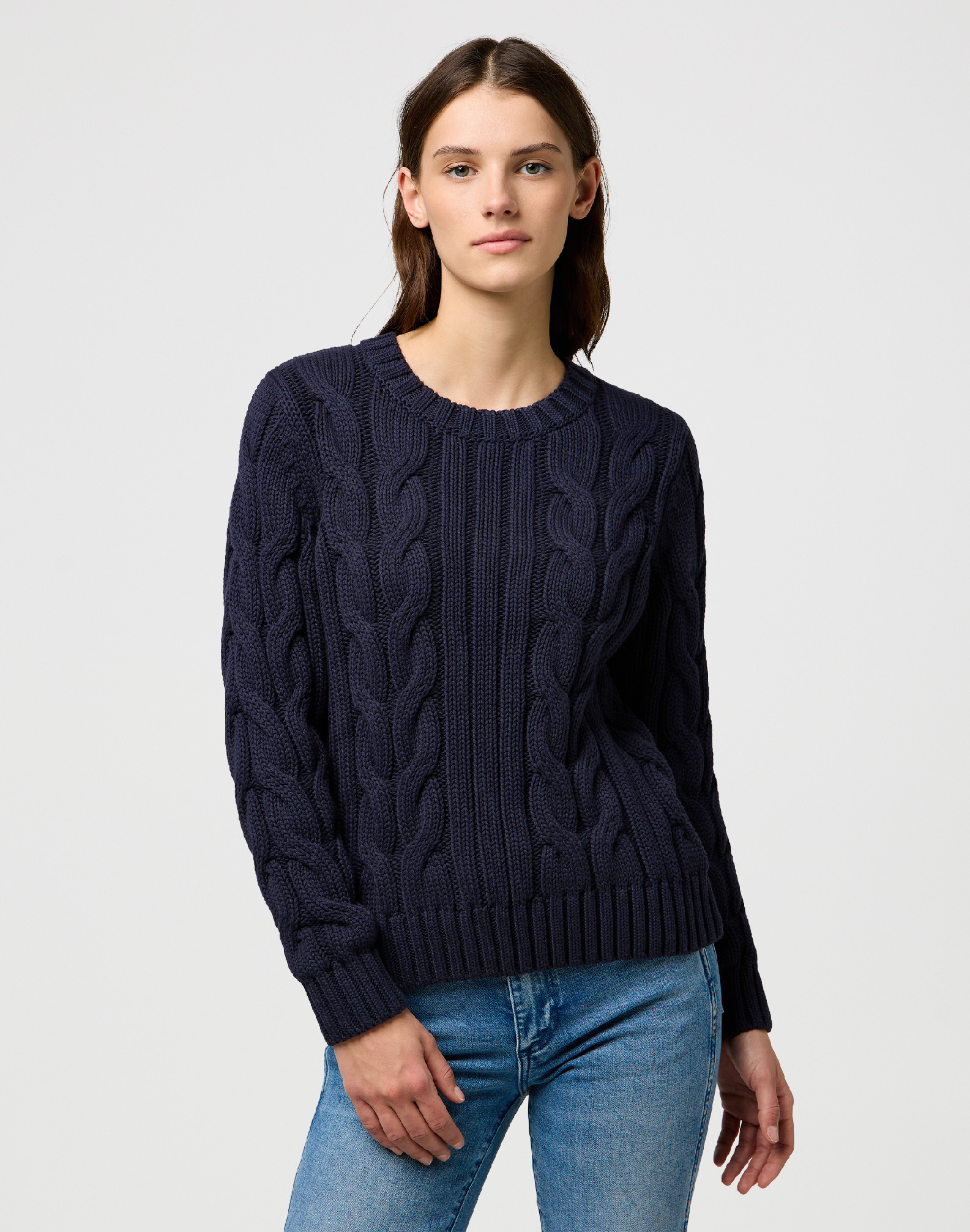 Dámský svetr WRANGLER 112370798 CABLE KNIT CREW Dark Navy Velikost: S
