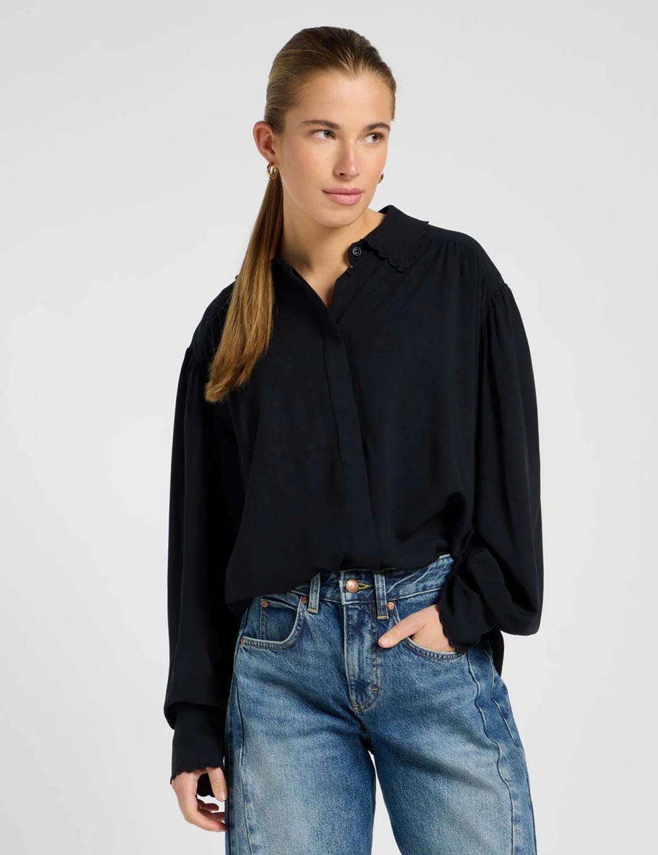 Dámská košile dlouhý rukáv LEE 112371292 STATEMENT COLLAR SHIRT Unionall Black Velikost: XS