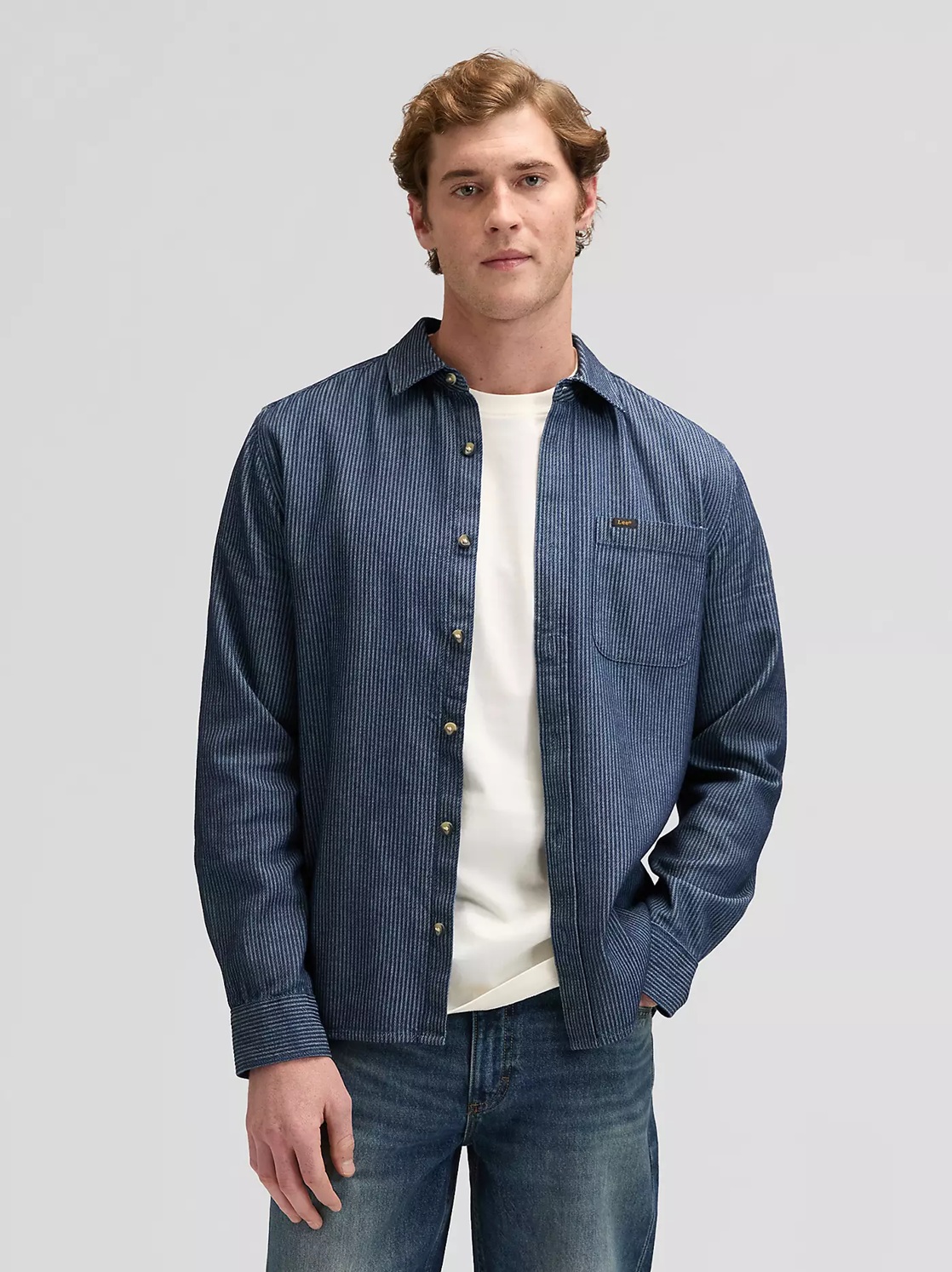 Pánská košile dlouhý rukáv LEE 112376569 LEESURE SHIRT Indigo Railroad Texture Velikost: S