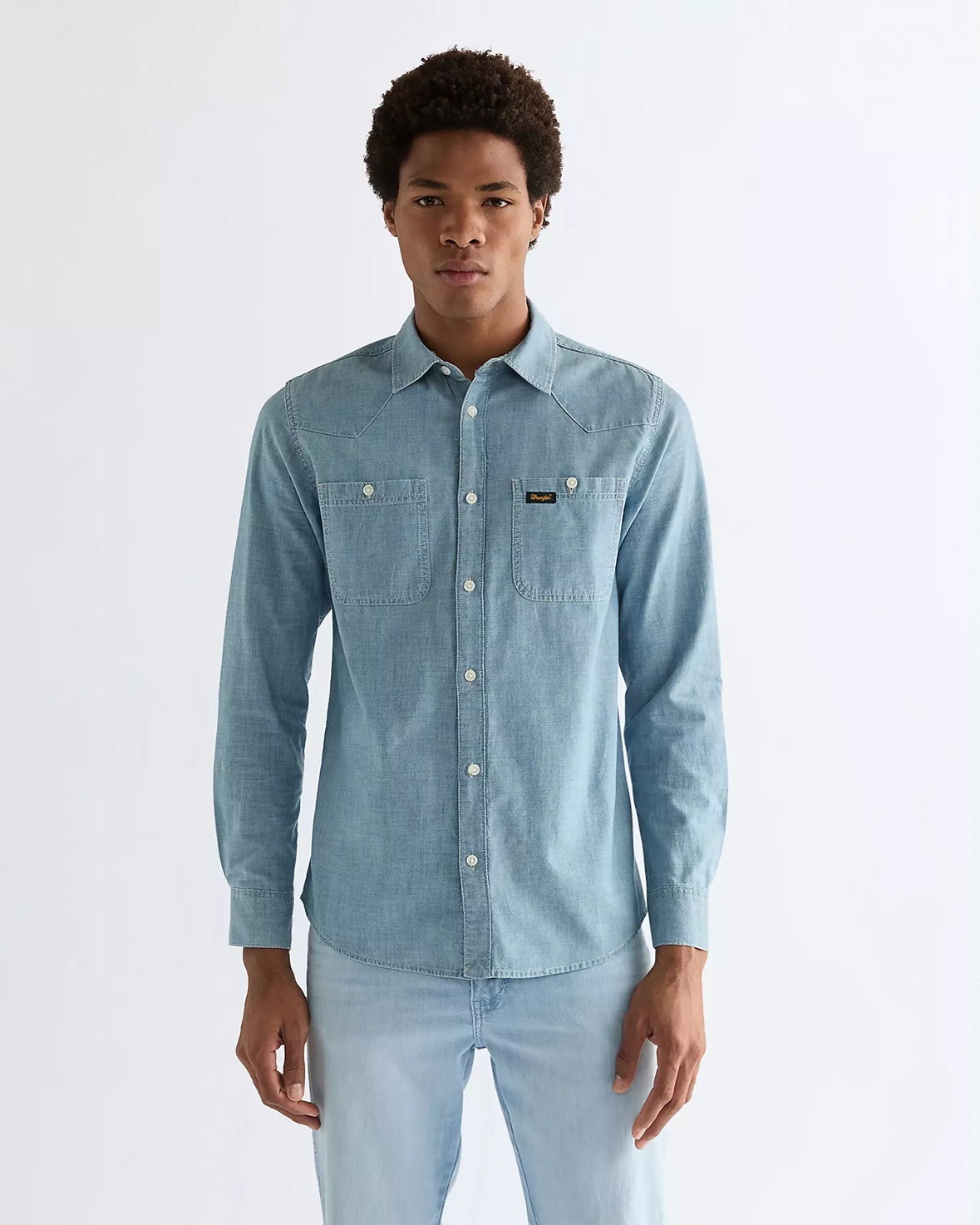 Pánská džínová košile WRANGLER 112378119 CHAMBRAY SHIRT Indigo Velikost: S