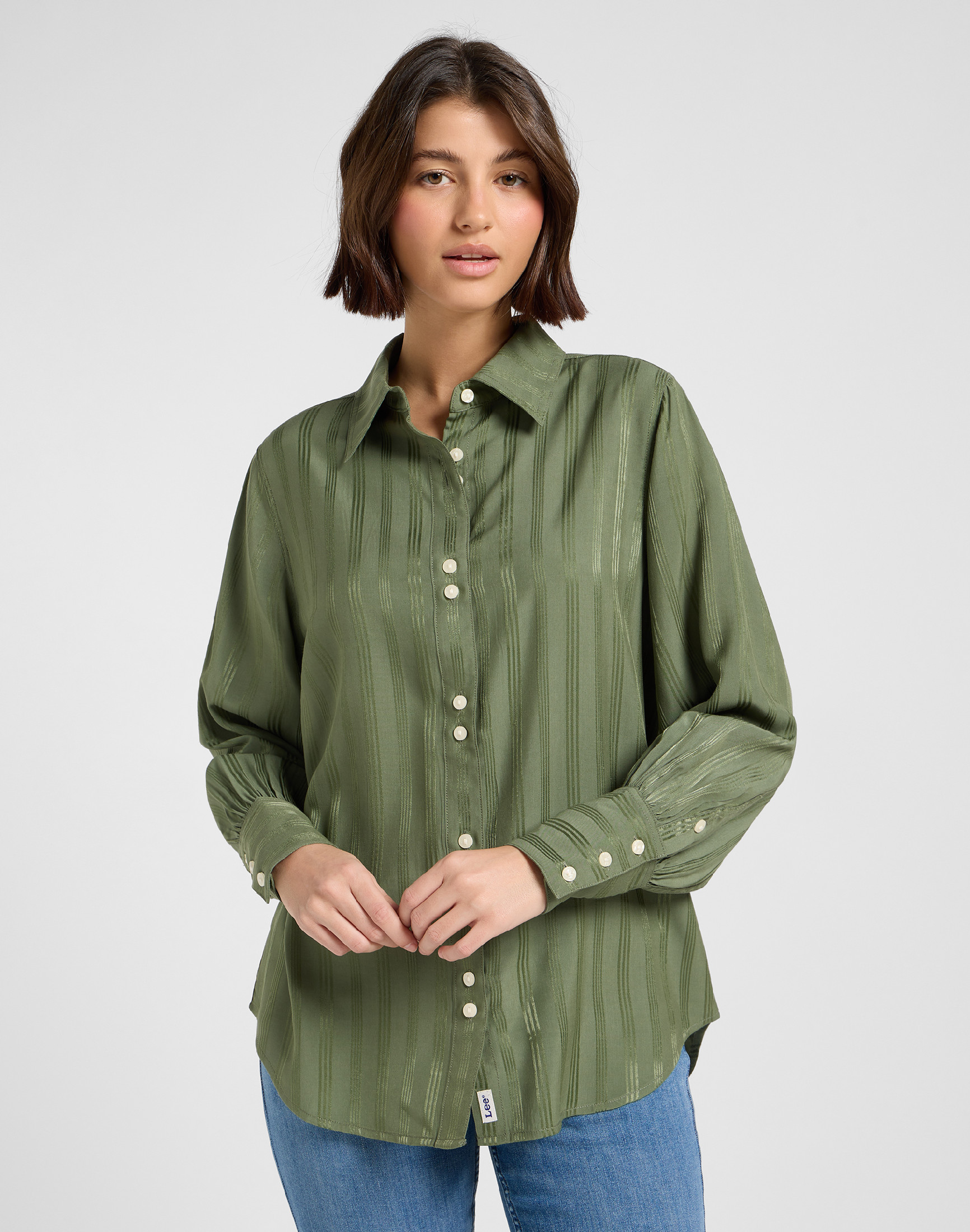 Dámská košile dlouhý rukáv LEE 112370986 BALLOON SLEEVE SHIRT Olive Stone Velikost: XS