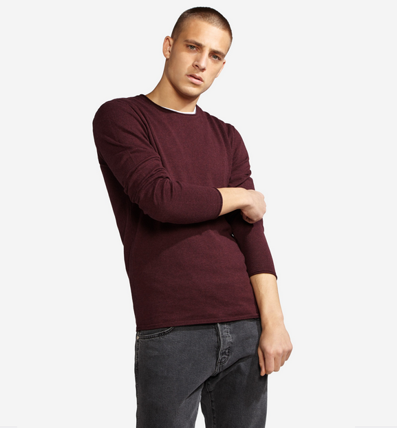 Pánský svetr WRANGLER W8624RGU1 ROLL EDGE CREW KNIT Aubergine Velikost: M