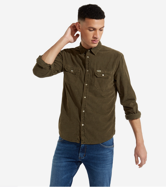 Pánská manšestrová košile WRANGLER W5996TCSZ REGULAR FIT Army Green Velikost: S