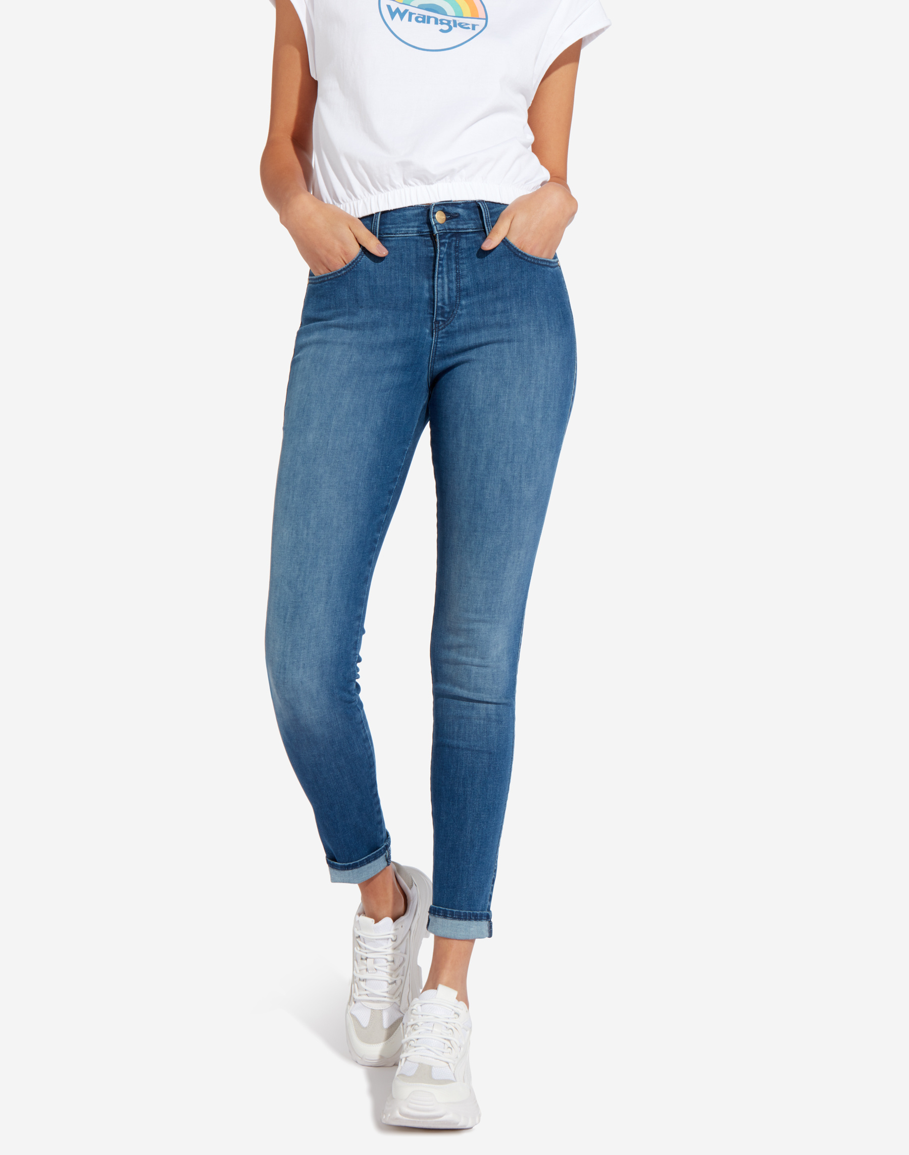 Dámské džíny WRANGLER W27HTQ14M HIGH RISE SKINNY STRETCH Mid Feather Velikost Pas/Délka: 28/32