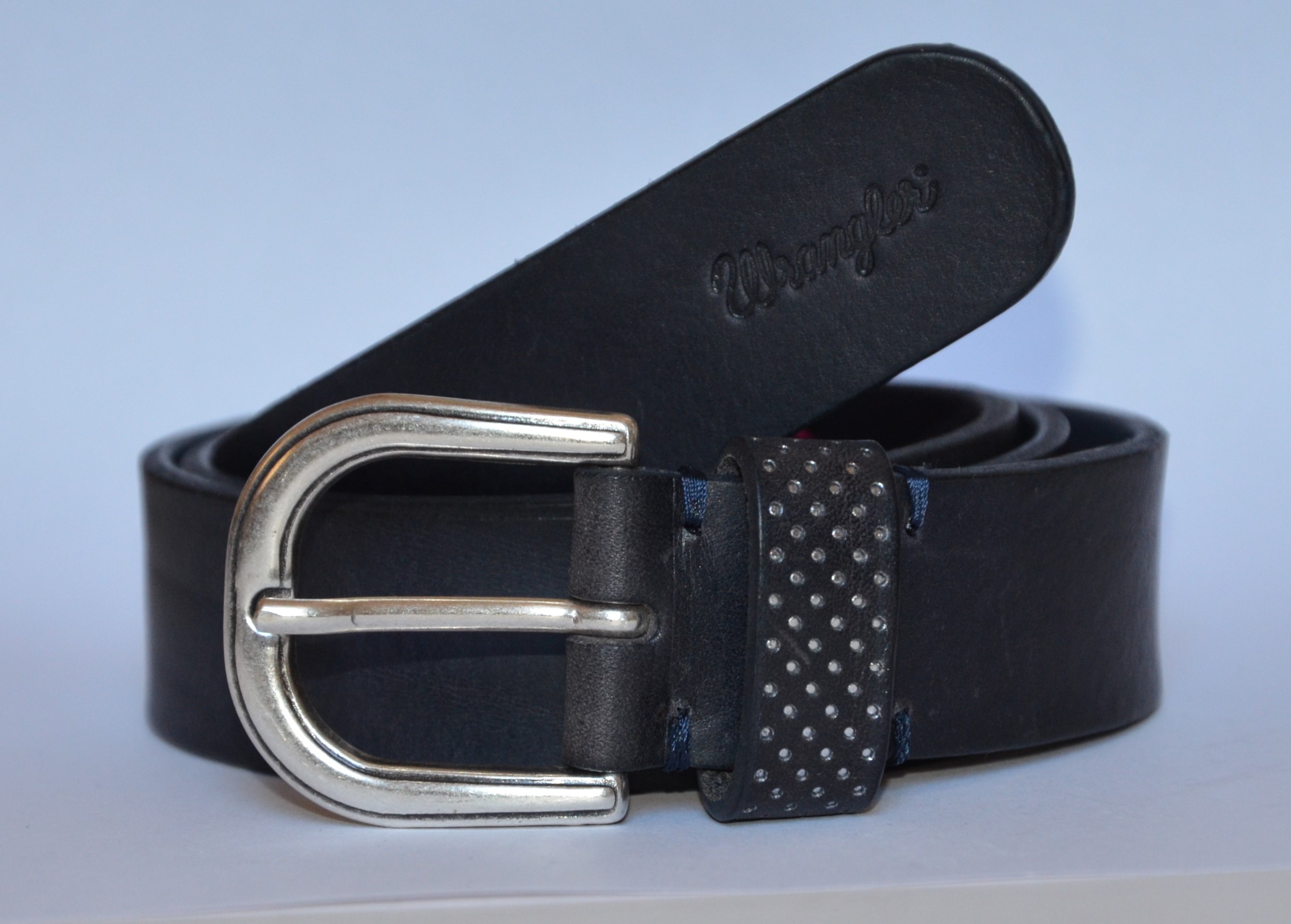 Dámský kožený opasek WRANGLER W0E0U1114 STRUCTURED BELT Navy Velikost: 85 cm