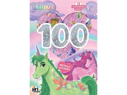 100 metalických samolepek s omalovánkovými listy Jednorožci