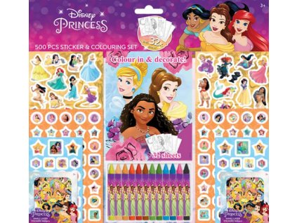 Samolepkový set s omalovánkami a voskovkami Disney Princezny