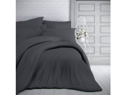 lozni satenove povleceni s prouzkem 140x200 70x90cm tmave sede 11918 1