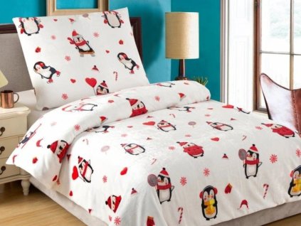 Vánoční mikroplyšové povlečení 140x200 + 70x90 cm - Penguin