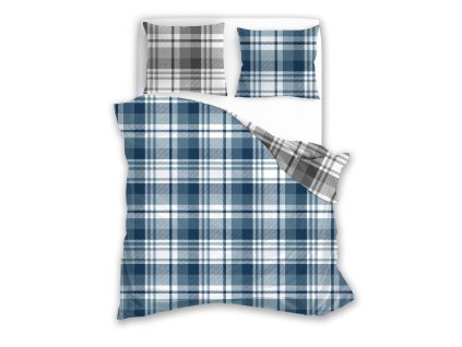 Flanelové povlečení 140x200 + 70x90 cm - Modrá kostka