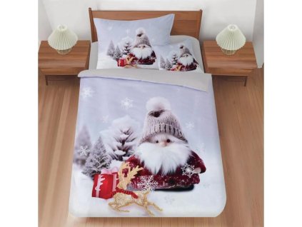 Vánoční povlečení z mikrovlákna 140x200 + 70x90 cm - Skřítek béžová čepice