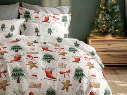 Vánoční bavlněné povlečení 140x200 + 70x90 cm - Magické Vánoce