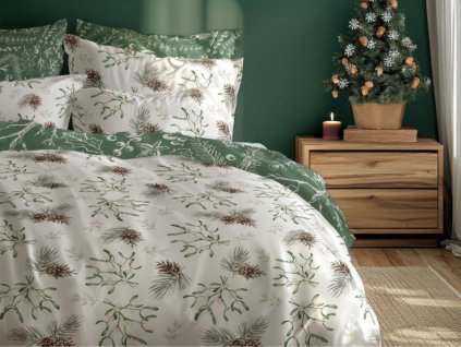 Vánoční bavlněné povlečení 140x200 + 70x90 cm - Vánoční jmelí