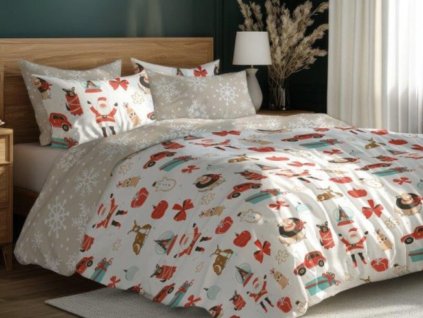 Vánoční povlečení ze saténového mikrovlákna 140x200 + 70x90 cm - Holly Jolly 004