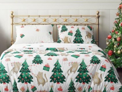 Vánoční povlečení ze saténového mikrovlákna 140x200 + 70x90 cm - Holly Jolly 005