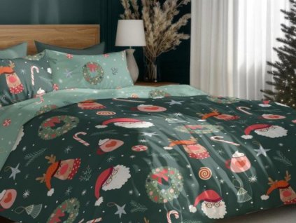 Vánoční povlečení ze saténového mikrovlákna 140x200 + 70x90 cm - Holly Jolly 006