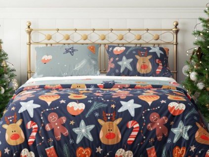 Vánoční povlečení ze saténového mikrovlákna 140x200 + 70x90 cm - Holly Jolly 007