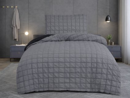 Krepové povlečení 140x200 + 70x90 cm - Naomi černošedá wende 3