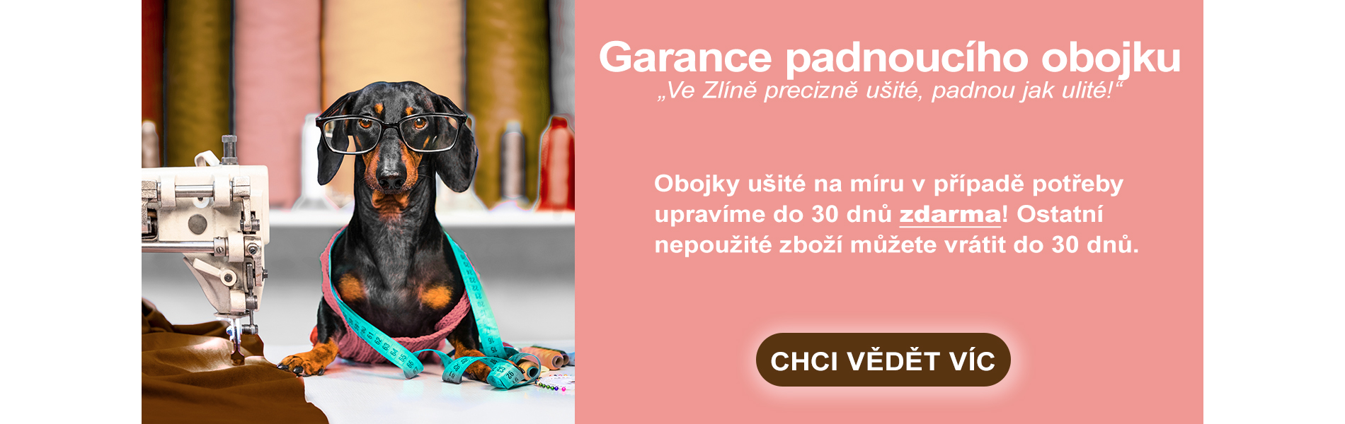 Garance padnoucího obojku - pes u šicího stroje