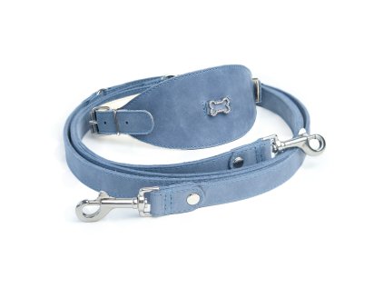 set pro chrty obojek a voditko kozeny modry