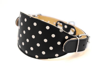 kozeny obojek pro chrty cerny s puntiky