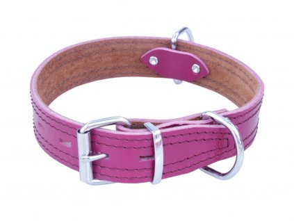 Obojek kožený růžový - fuchsie šířka 3,5-4 cm