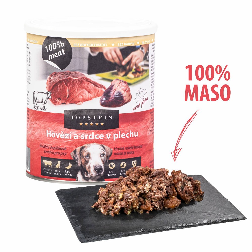 Topstein Hovězí a srdce v plechu 800 g