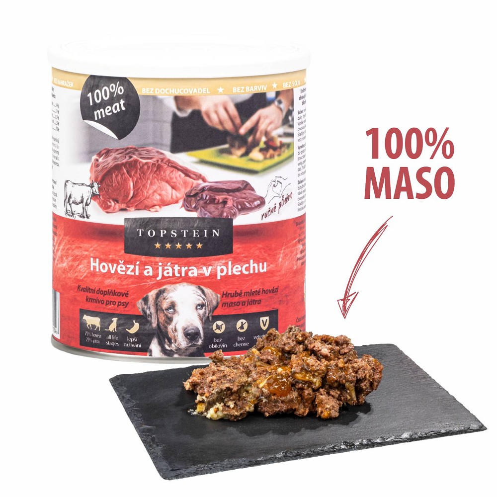 Topstein Hovězí s játry v plechu 800 g