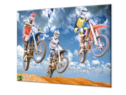 Ochranná deska motocross tři motorky (Lepení na zeď S lepením na zeď, Rozměr 70x70 cm)