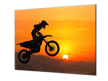 Ochranná deska moto silueta v západu slunce (Lepení na zeď S lepením na zeď, Rozměr 70x70 cm)