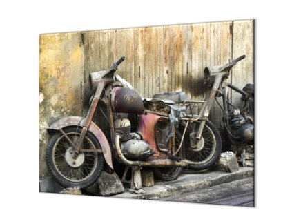 Ochranná deska stará rezavá motorka Čz (Lepení na zeď S lepením na zeď, Rozměr 70x70 cm)