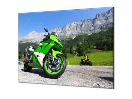 Ochranná deska sportovní motorka v horách (Lepení na zeď S lepením na zeď, Rozměr 70x70 cm)