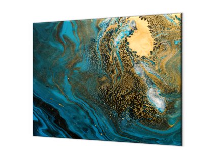 Ochranná deska abstrakce modré vlny se zlatým detailem (Lepení na zeď S lepením na zeď, Rozměr 70x70 cm)