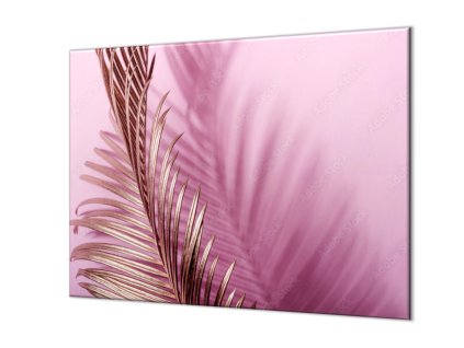 Ochranná deska růžový podklad a zlaté listy (Lepení na zeď S lepením na zeď, Rozměr 70x70 cm)