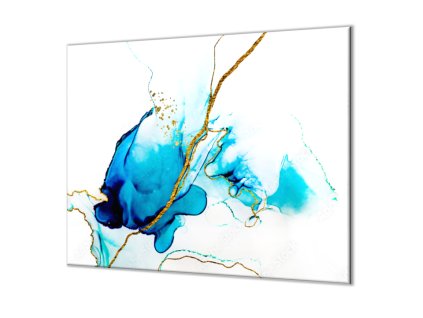 Ochranná deska inkoustová tyrkysová malba se zlatým (Lepení na zeď S lepením na zeď, Rozměr 70x70 cm)