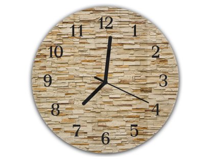 Nástěnné hodiny kulaté pr. 30cm drobná písková cihla (Materiál kalené sklo)