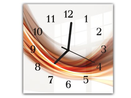 Nástěnné hodiny 30x30cm vlna tmavě oranžová (Materiál kalené sklo)
