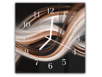 Nástěnné hodiny 30x30cm vlna hnědo béžová (Materiál kalené sklo)