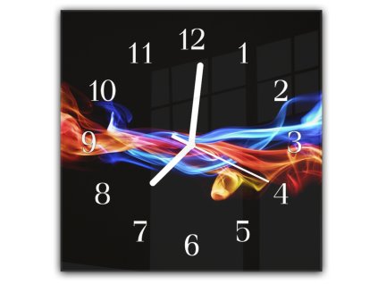 Nástěnné hodiny 30x30cm abstraktní barevná vlna na černém (Materiál kalené sklo)