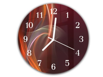 Nástěnné hodiny kulaté pr.30cm žluto zlatá vlna na hnědém (Materiál kalené sklo)