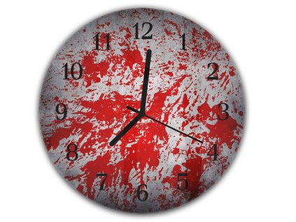 Nástěnné hodiny kulaté pr.30cm červený stříkanec na šedé (Materiál kalené sklo)