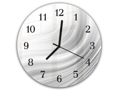 Nástěnné hodiny kulaté pr.30cm abstraktní jemná šedá vlna (Materiál kalené sklo)