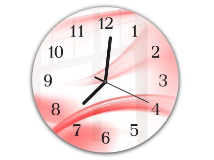 Nástěnné hodiny kulaté pr.30cm světle červená vlna na bílém pozadí (Materiál kalené sklo)