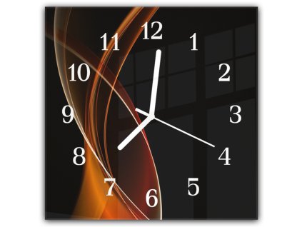 Nástěnné hodiny 30x30cm světle hnědá vlna na tmavém podkladu (Materiál kalené sklo)